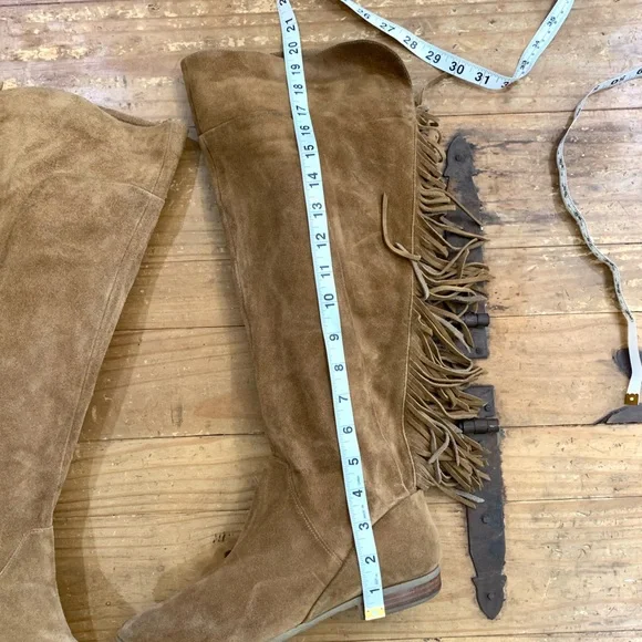 Aldo Cyndy Suede Fringe Detail Tall Boots 9 Pull On Bohemian Western Casual - Picture 13 of 14